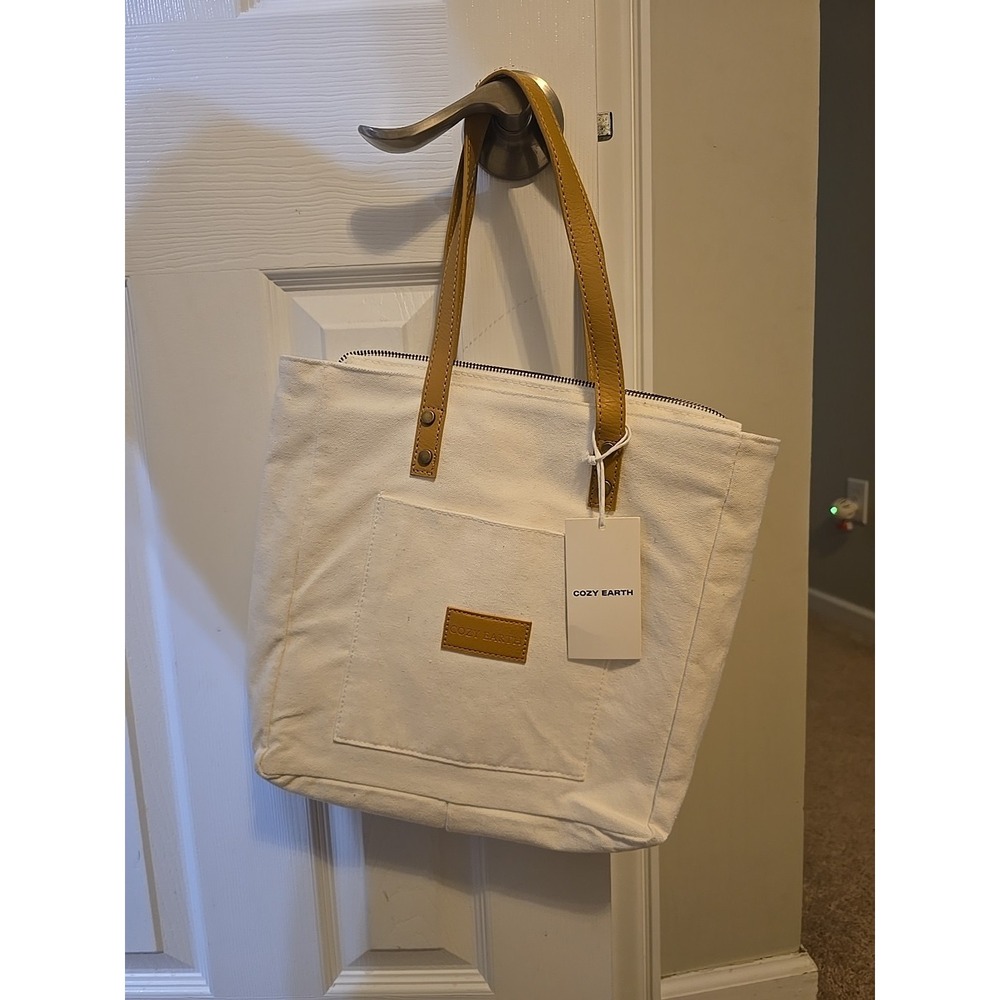A12. Cozy Earth Zippered Canvas Tote Bag Purse 14" x 11" NO Sheets Tote Bag Only